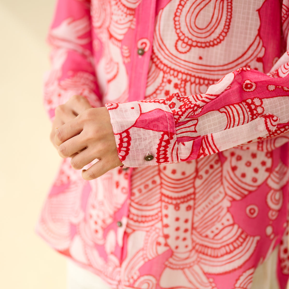 Raga Kota Doria Cotton Shirt - Pink