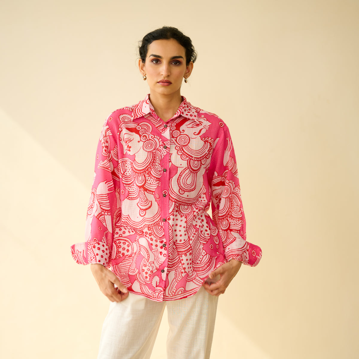 Raga Kota Doria Cotton Shirt - Pink