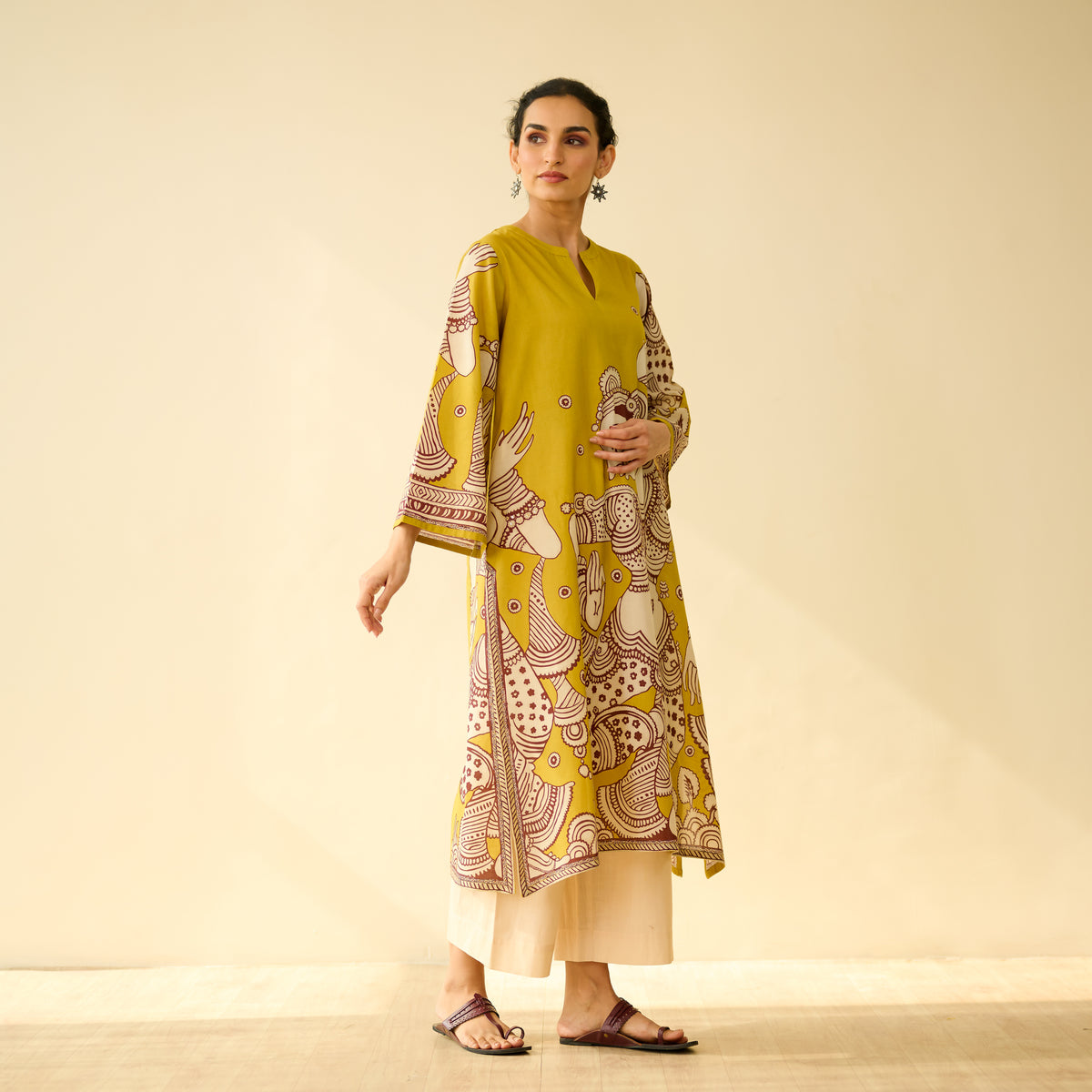 Taal Hand Embroidered Mulmul Cotton Kurta - Yellow