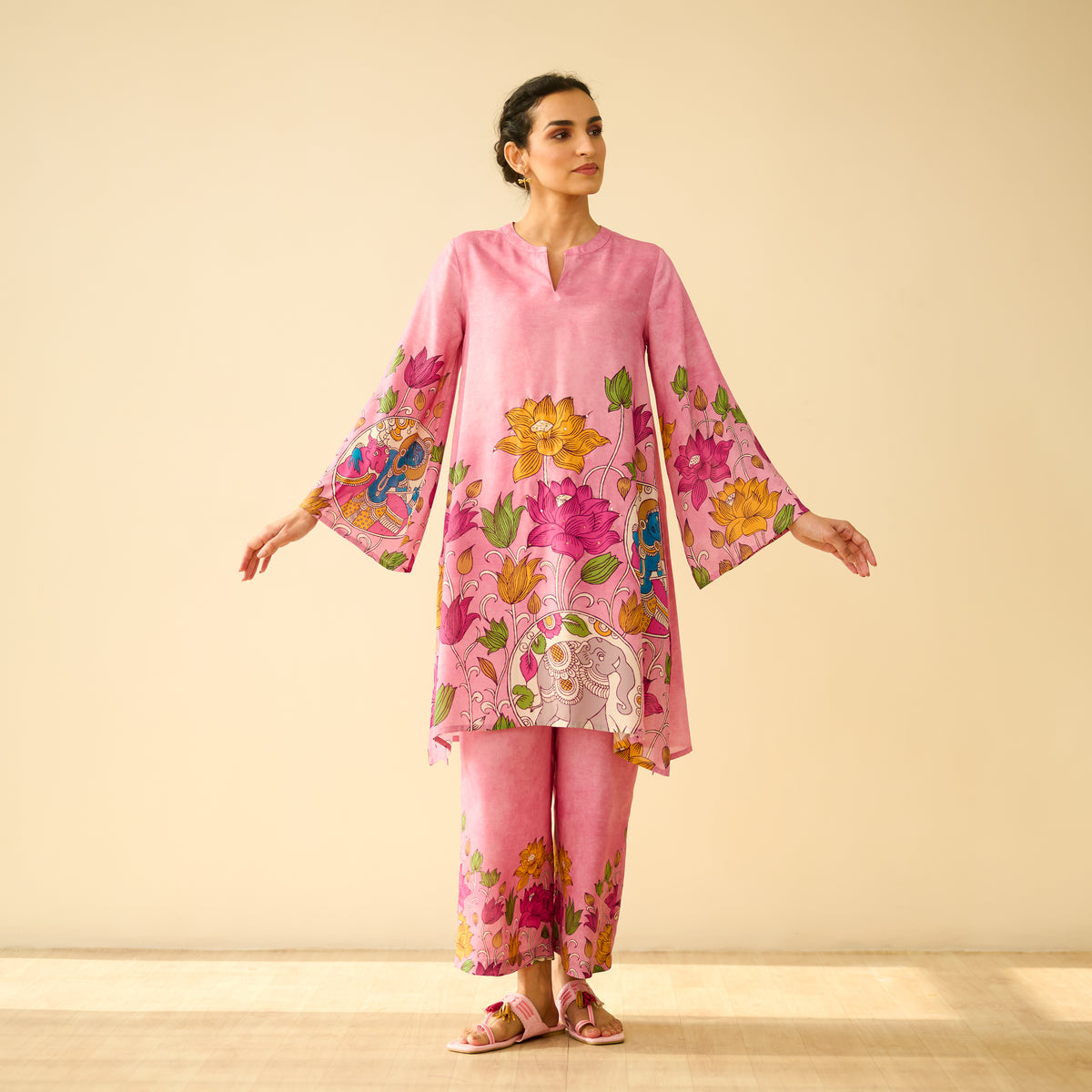 Lily Modal Hand Embroidered Coord Set - Pink