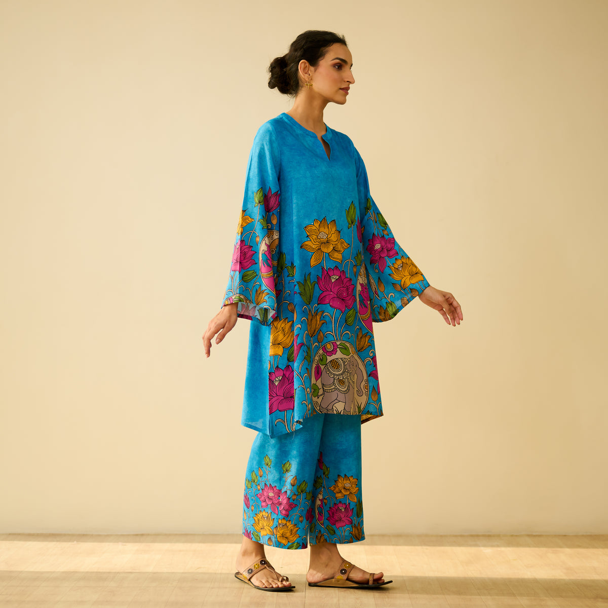 Lily Modal Hand Embroidered Coord Set - Electric Blue