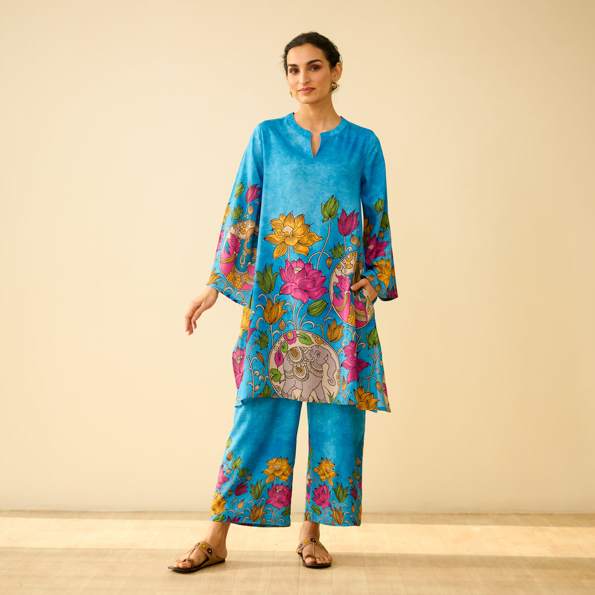 Lily Modal Hand Embroidered Coord Set - Electric Blue
