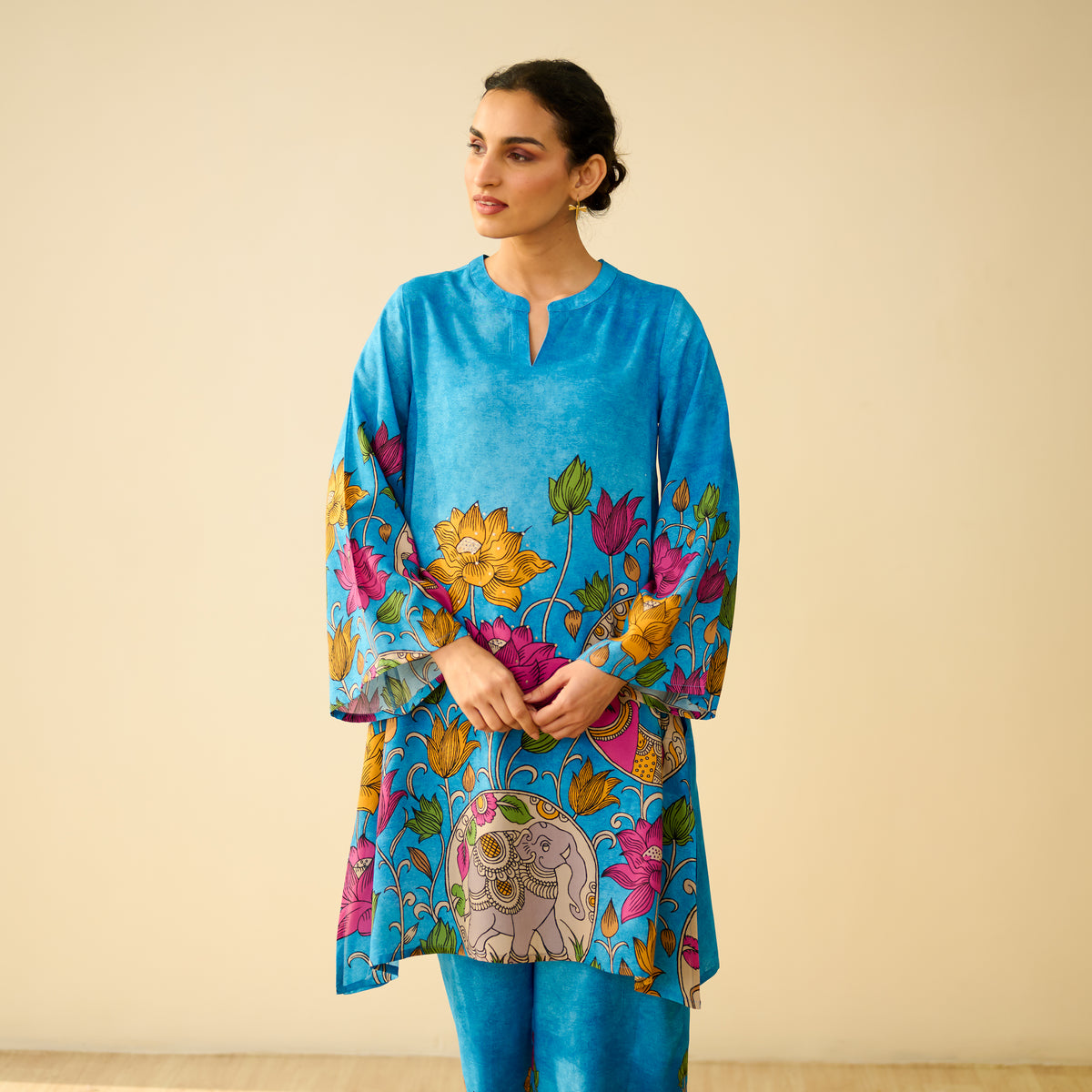 Lily Modal Hand Embroidered Coord Set - Electric Blue