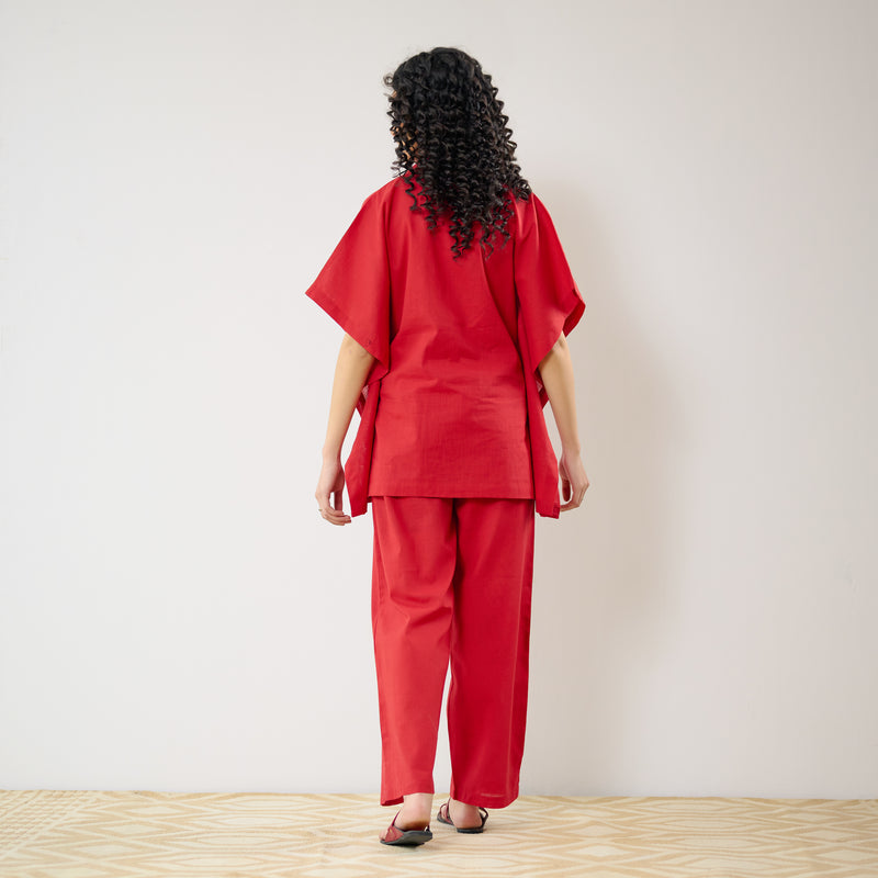 Dahlia Statement Embroidered Cotton Co-ord Set - Red