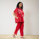 Dahlia Statement Embroidered Cotton Co-ord Set - Red