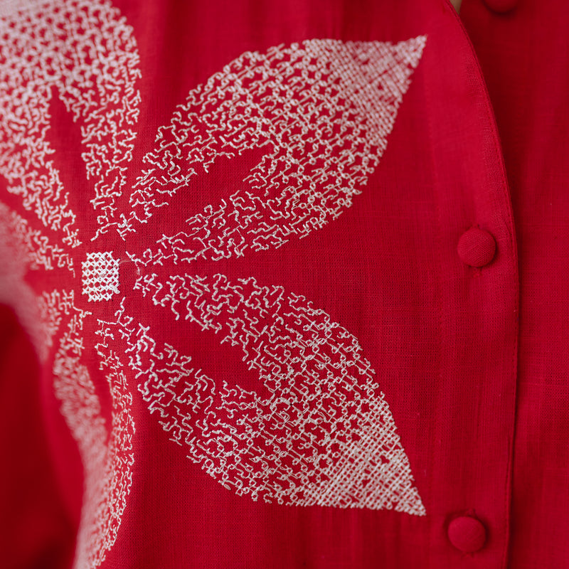 Dahlia Statement Embroidered Cotton Co-ord Set - Red