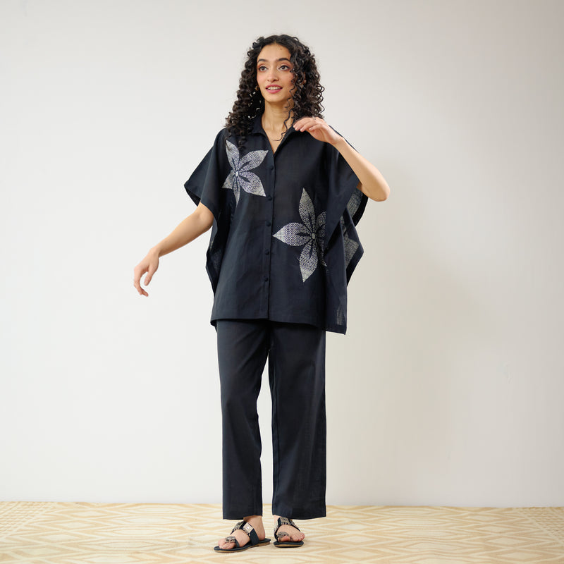 Dahlia Statement Embroidered Cotton Co-ord Set - Black
