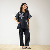 Dahlia Statement Embroidered Cotton Co-ord Set - Black