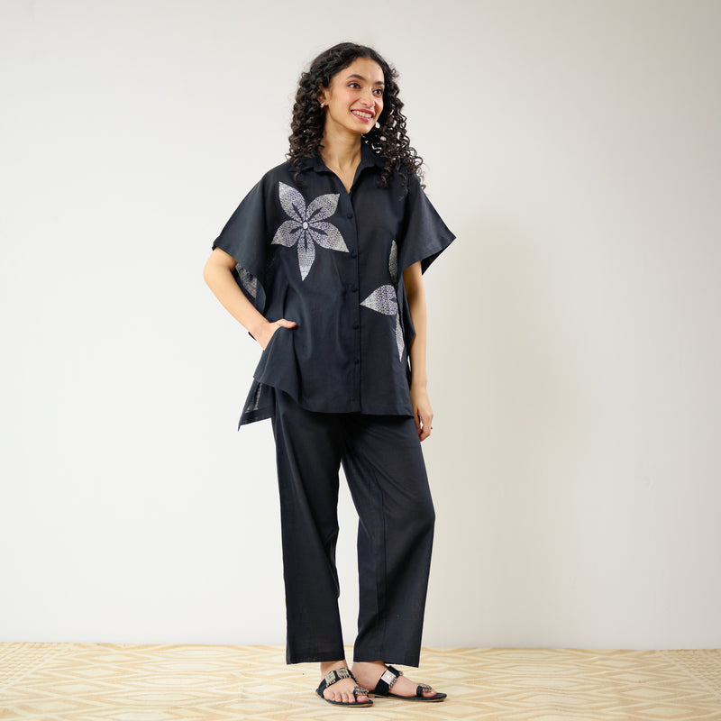 Dahlia Statement Embroidered Cotton Co-ord Set - Black