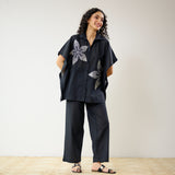 Dahlia Statement Embroidered Cotton Co-ord Set - Black