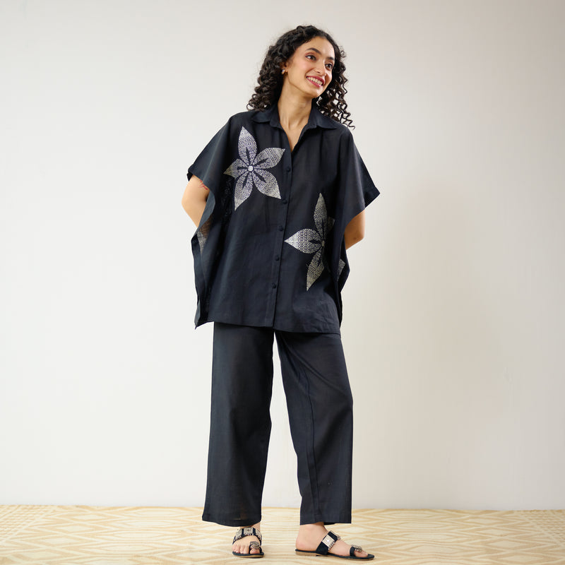Dahlia Statement Embroidered Cotton Co-ord Set - Black