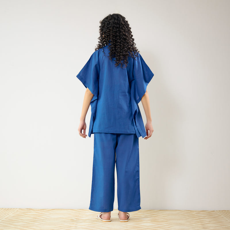 Dahlia Statement Embroidered Cotton Co-ord Set - Electric Blue