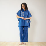 Dahlia Statement Embroidered Cotton Co-ord Set - Electric Blue