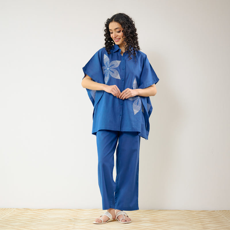 Dahlia Statement Embroidered Cotton Co-ord Set - Electric Blue