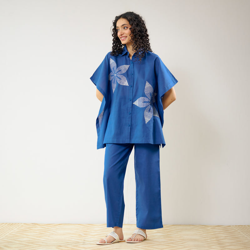 Dahlia Statement Embroidered Cotton Co-ord Set - Electric Blue