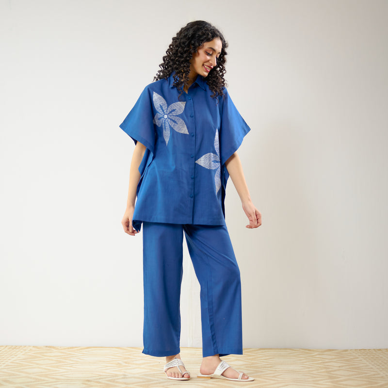 Dahlia Statement Embroidered Cotton Co-ord Set - Electric Blue