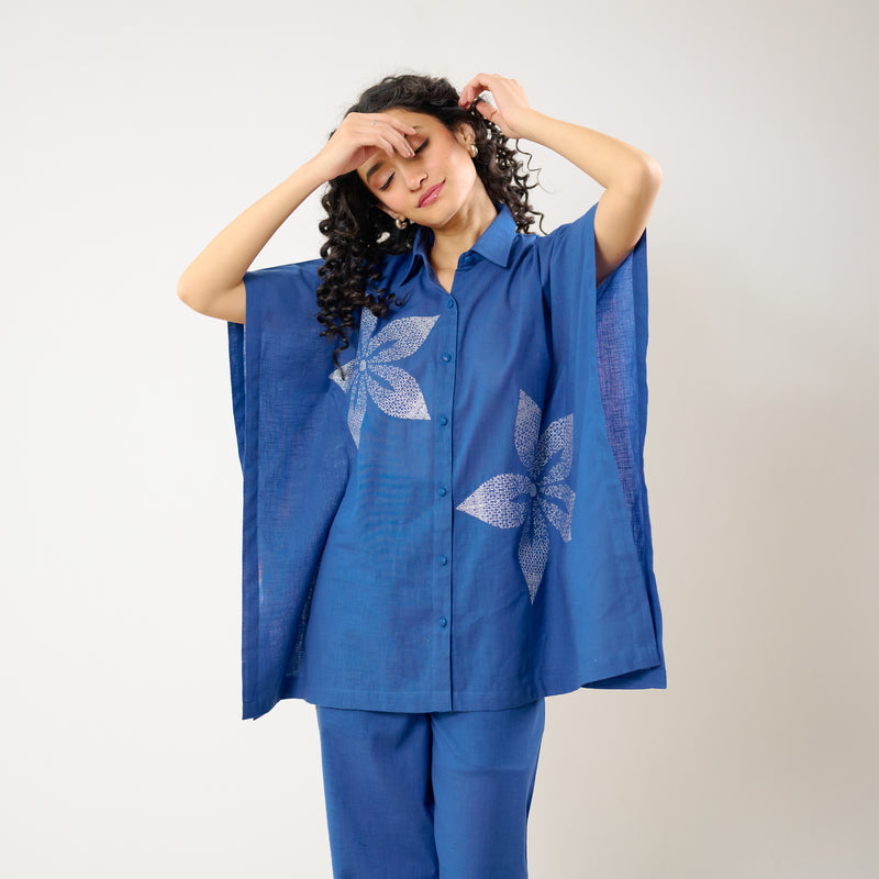 Dahlia Statement Embroidered Cotton Co-ord Set - Electric Blue