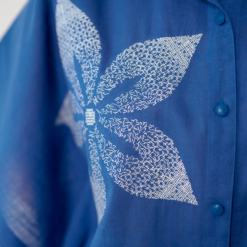 Dahlia Statement Embroidered Cotton Co-ord Set - Electric Blue