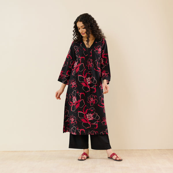 Noor Cotton Kurta Set - Black