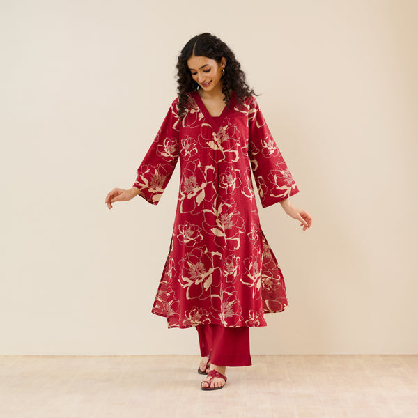 Noor Cotton Kurta Set - Maroon