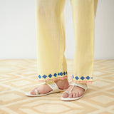 Flounce Sleeved Embroidered Slub Cotton Co-ord Set - Mango Yellow