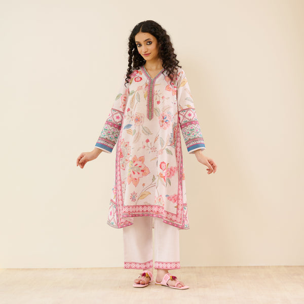 In Full Bloom Slub Cotton Kurta Set - Off White