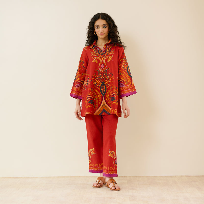 Kashira Slub Cotton Co-ord Set - Rust