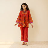 Kashira Slub Cotton Co-ord Set - Rust