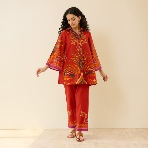 Kashira Slub Cotton Co-ord Set - Rust