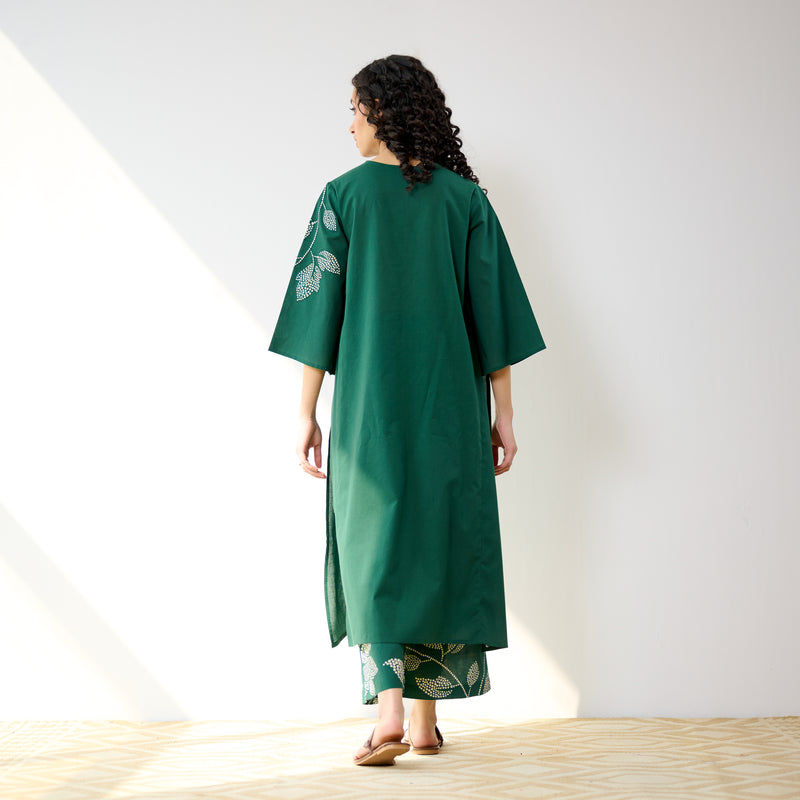 Meadow Patchwork Cotton Kurta Set - Emerald Green