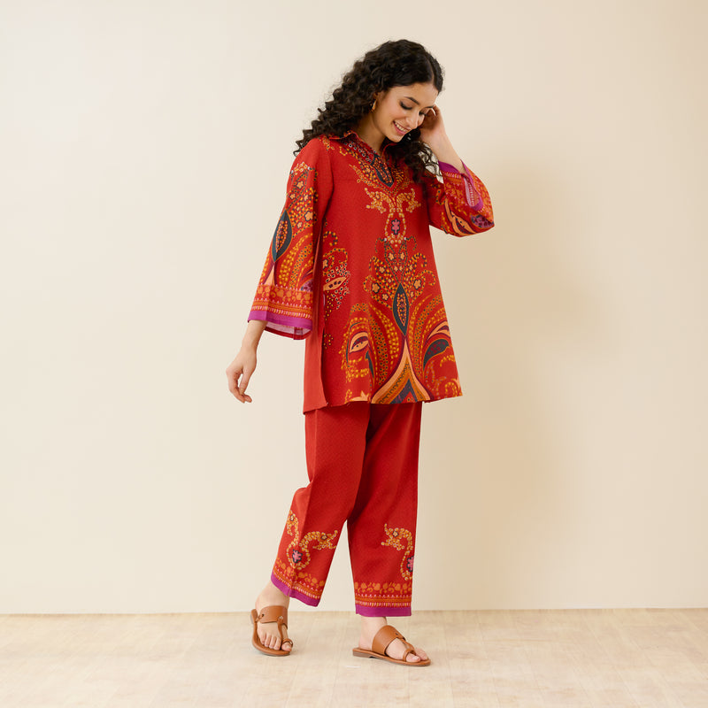 Kashira Slub Cotton Co-ord Set - Rust