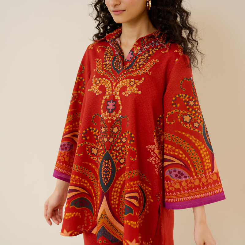 Kashira Slub Cotton Co-ord Set - Rust