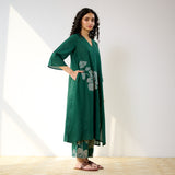 Meadow Patchwork Cotton Kurta Set - Emerald Green