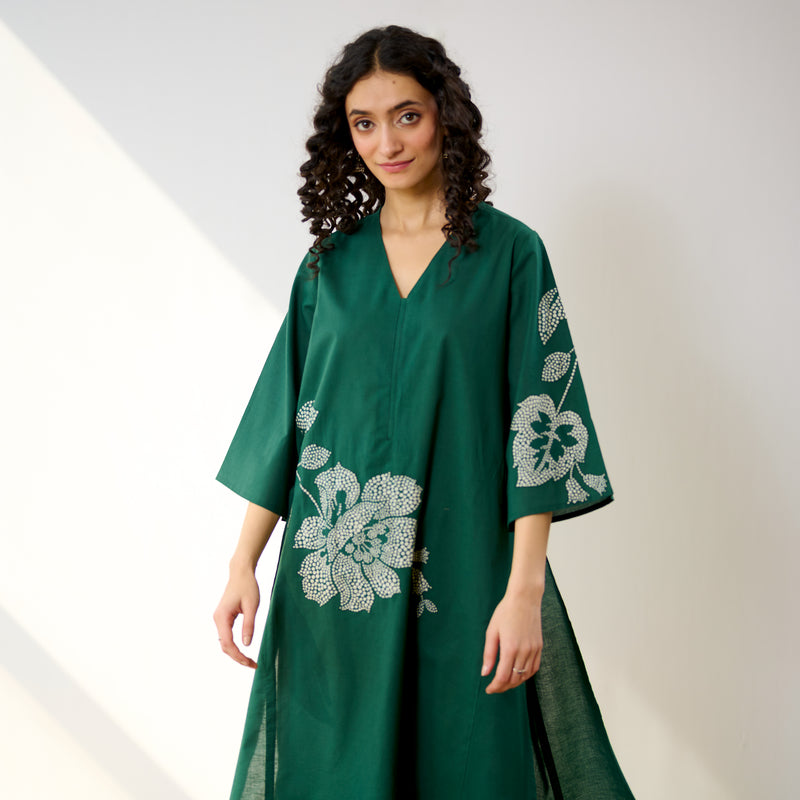 Meadow Patchwork Cotton Kurta Set - Emerald Green