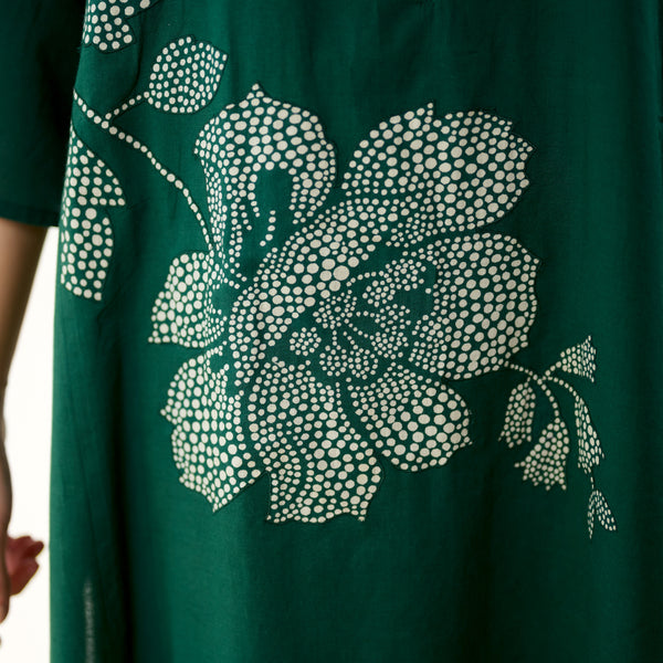 Meadow Patchwork Cotton Kurta Set - Emerald Green