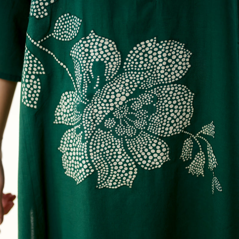 Meadow Patchwork Cotton Kurta Set - Emerald Green