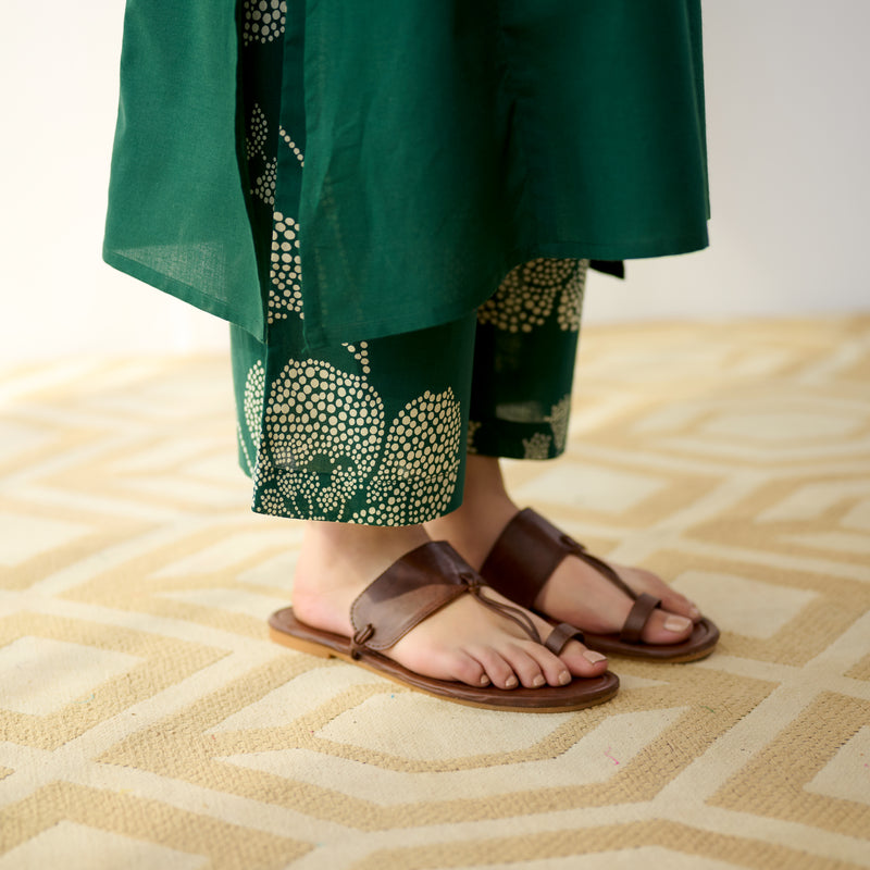 Meadow Patchwork Cotton Kurta Set - Emerald Green