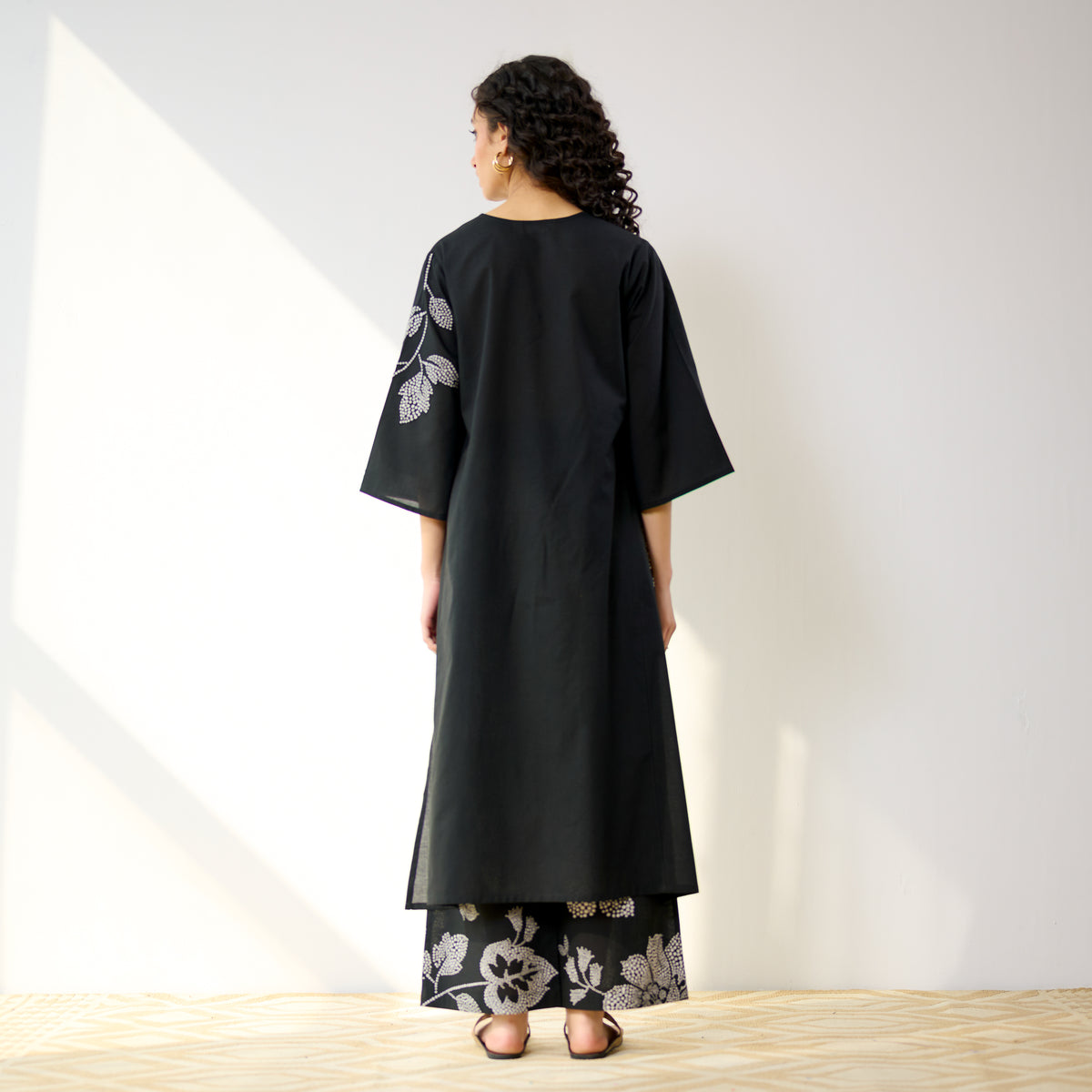 Meadow Patchwork Cotton Kurta Set - Black