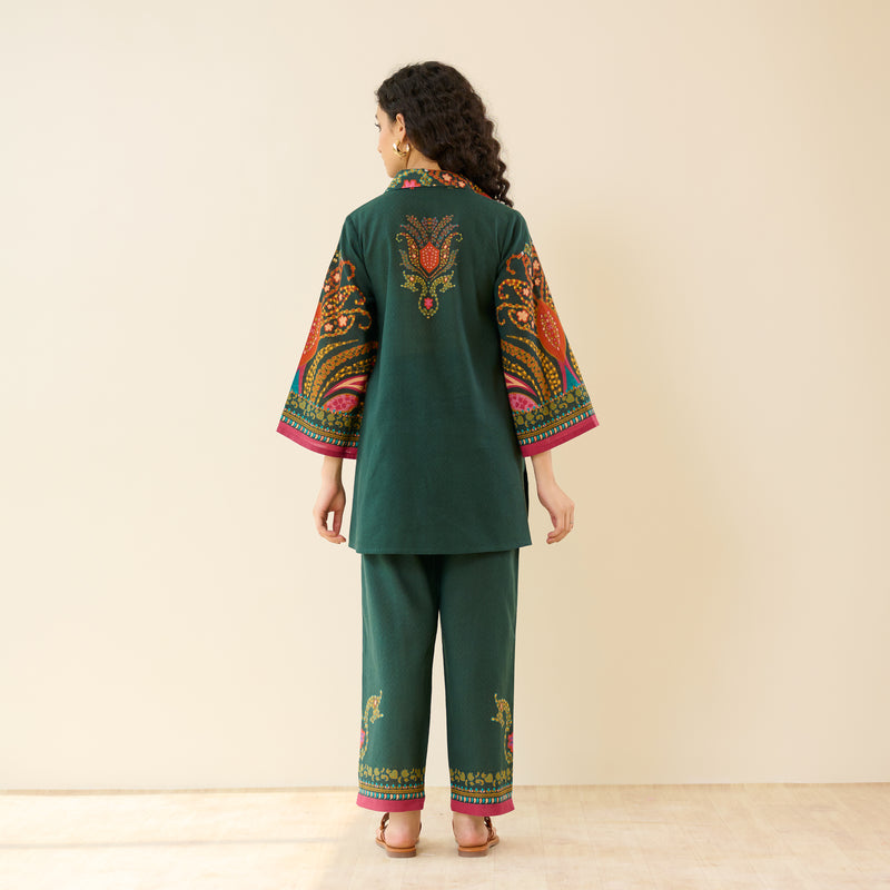 Kashira Slub Cotton Co-ord Set - Forest Green
