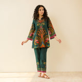 Kashira Slub Cotton Co-ord Set - Forest Green