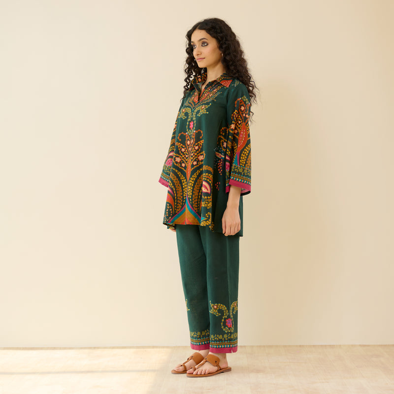 Kashira Slub Cotton Co-ord Set - Forest Green