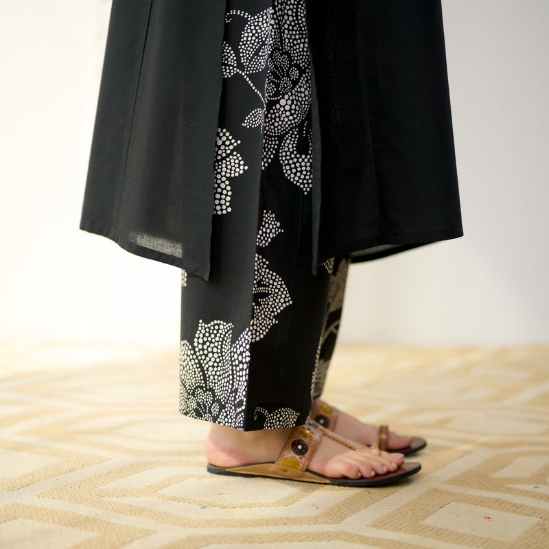 Meadow Patchwork Cotton Kurta Set - Black
