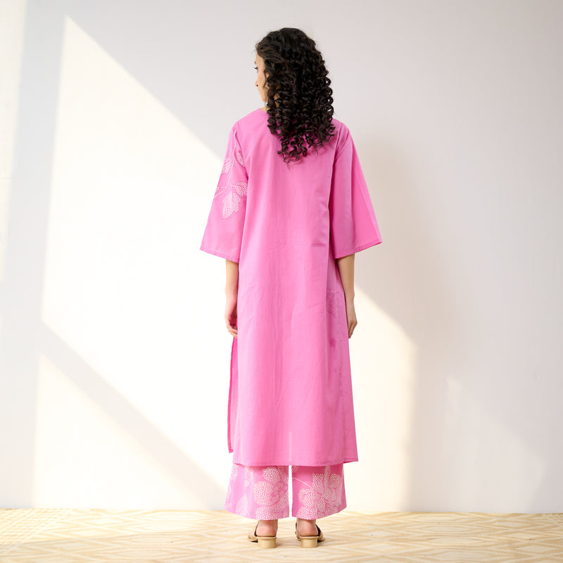 Meadow Patchwork Cotton Kurta Set - Pink