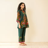 Kashira Slub Cotton Co-ord Set - Forest Green