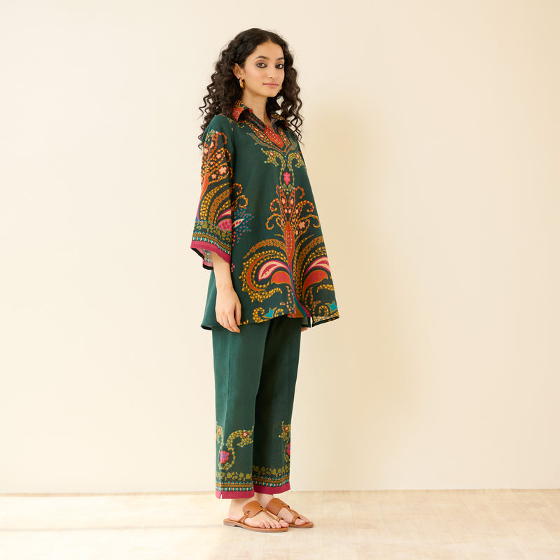 Kashira Slub Cotton Co-ord Set - Forest Green