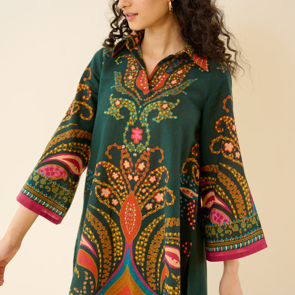 Kashira Slub Cotton Co-ord Set - Forest Green