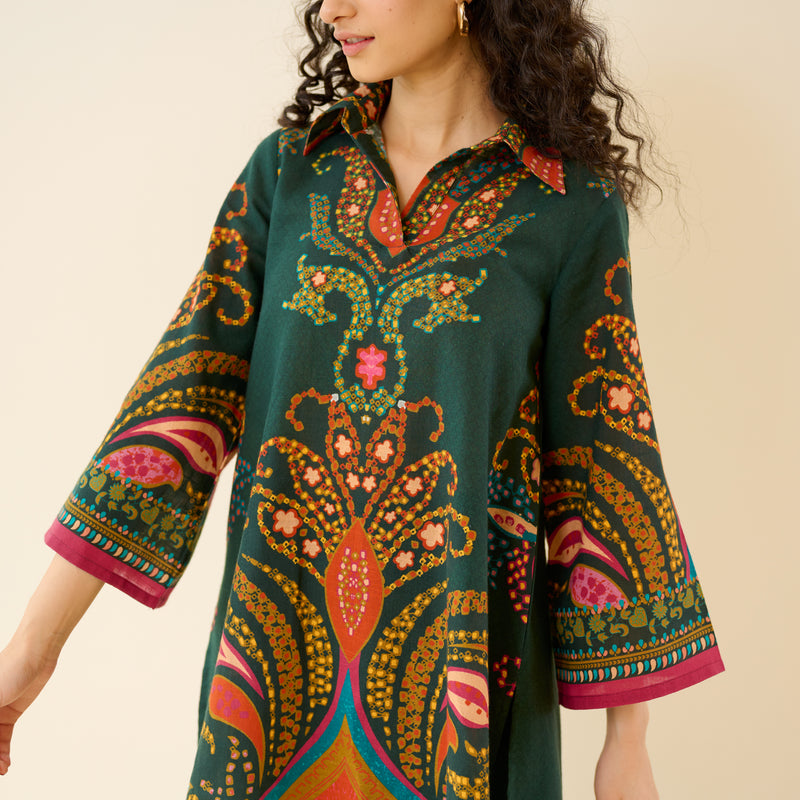 Kashira Slub Cotton Co-ord Set - Forest Green