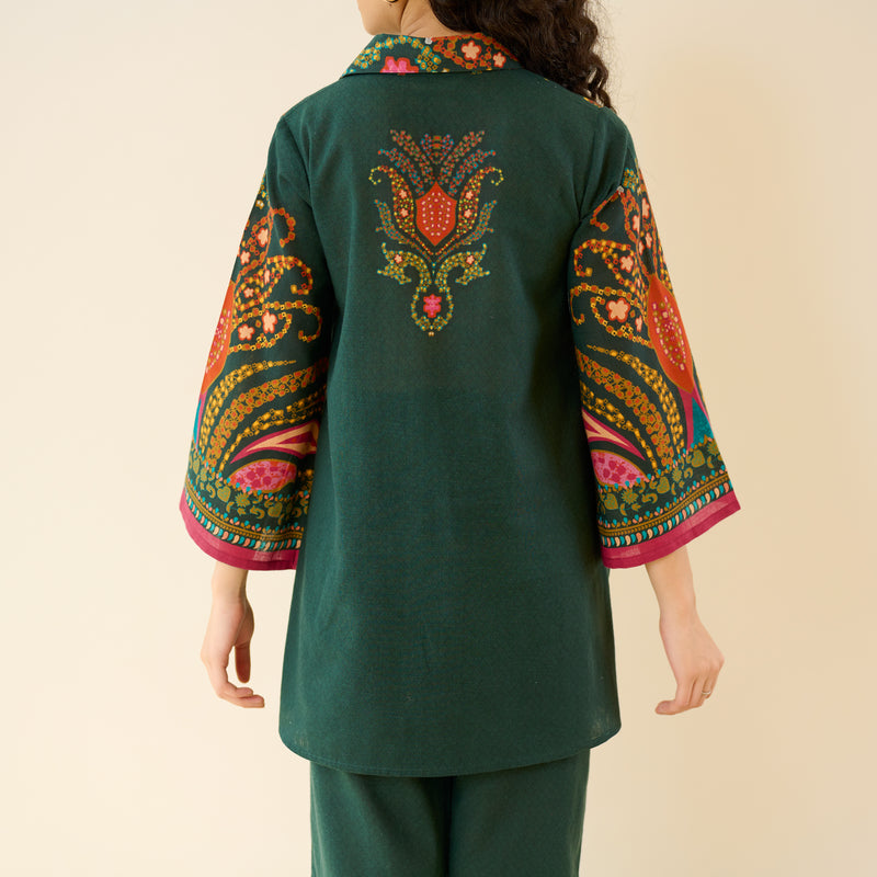 Kashira Slub Cotton Co-ord Set - Forest Green