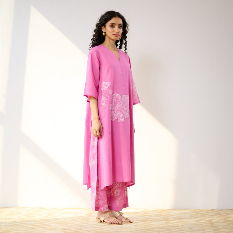 Meadow Patchwork Cotton Kurta Set - Pink