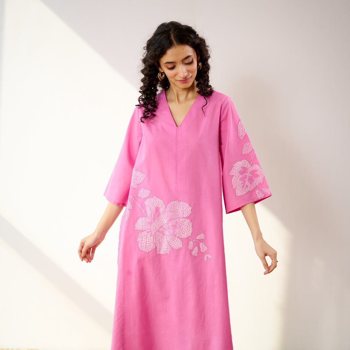 Meadow Patchwork Cotton Kurta Set - Pink